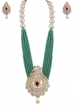 Green stone embellished necklace set 