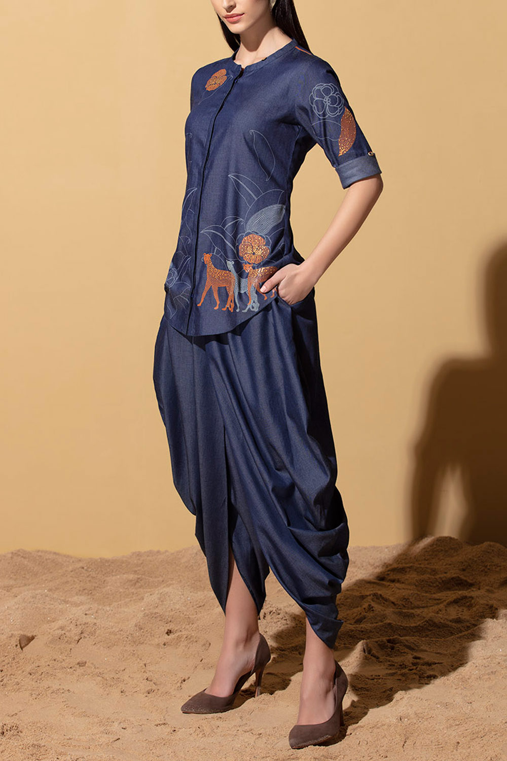 Denim dhoti pants designed by AMPM at 