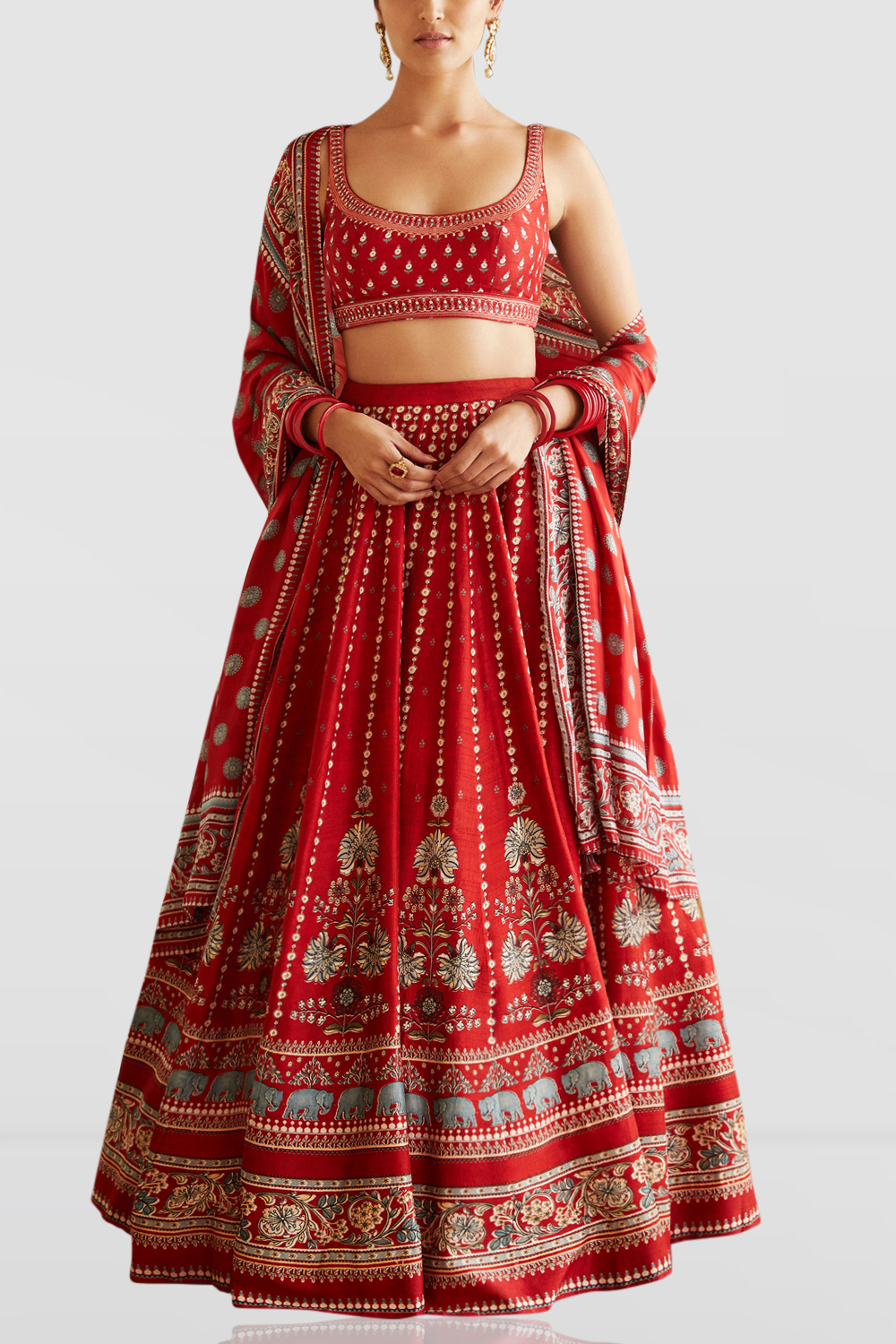 Red elephant motif lehenga set designed 