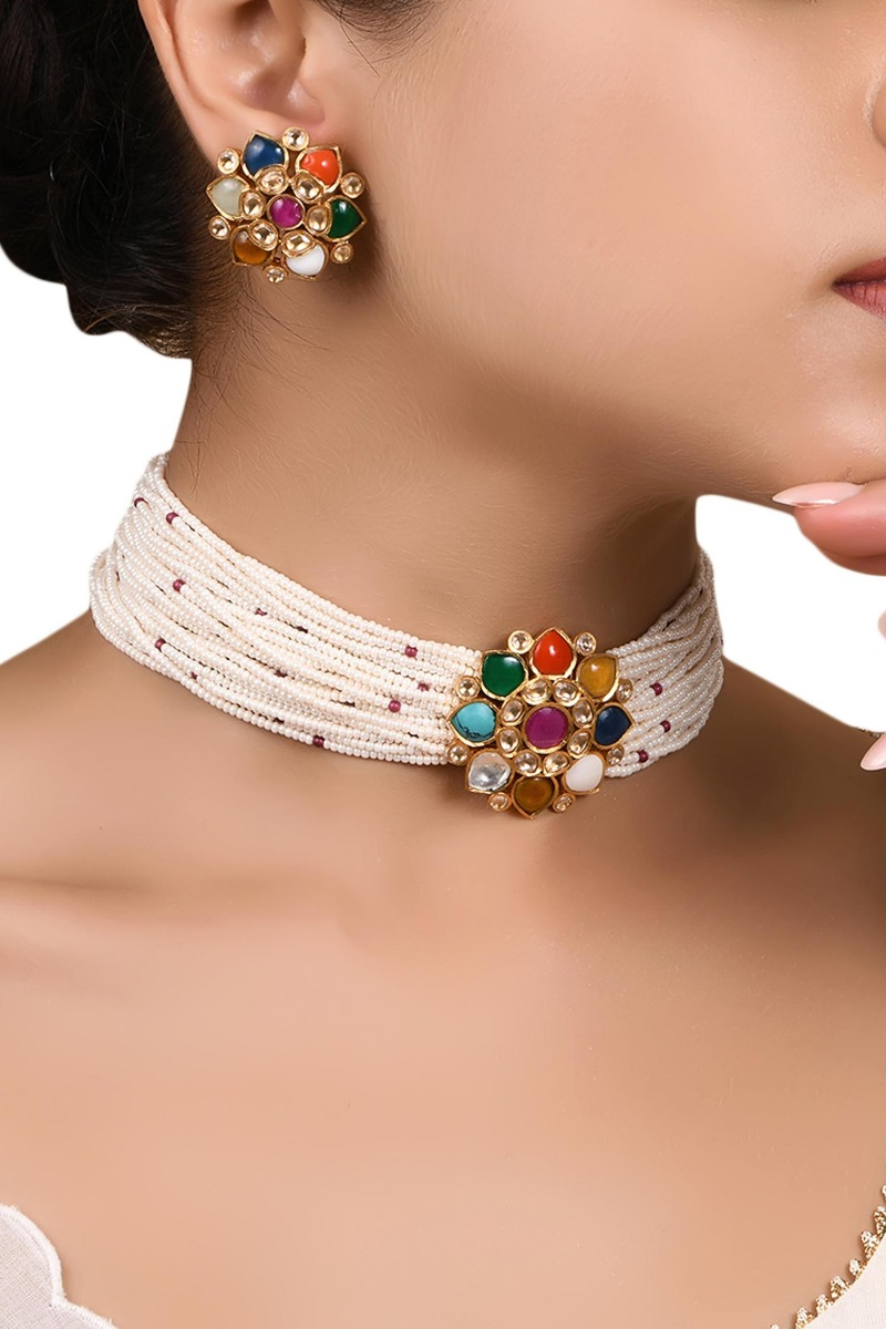 Pearl navratna necklace set designed by 