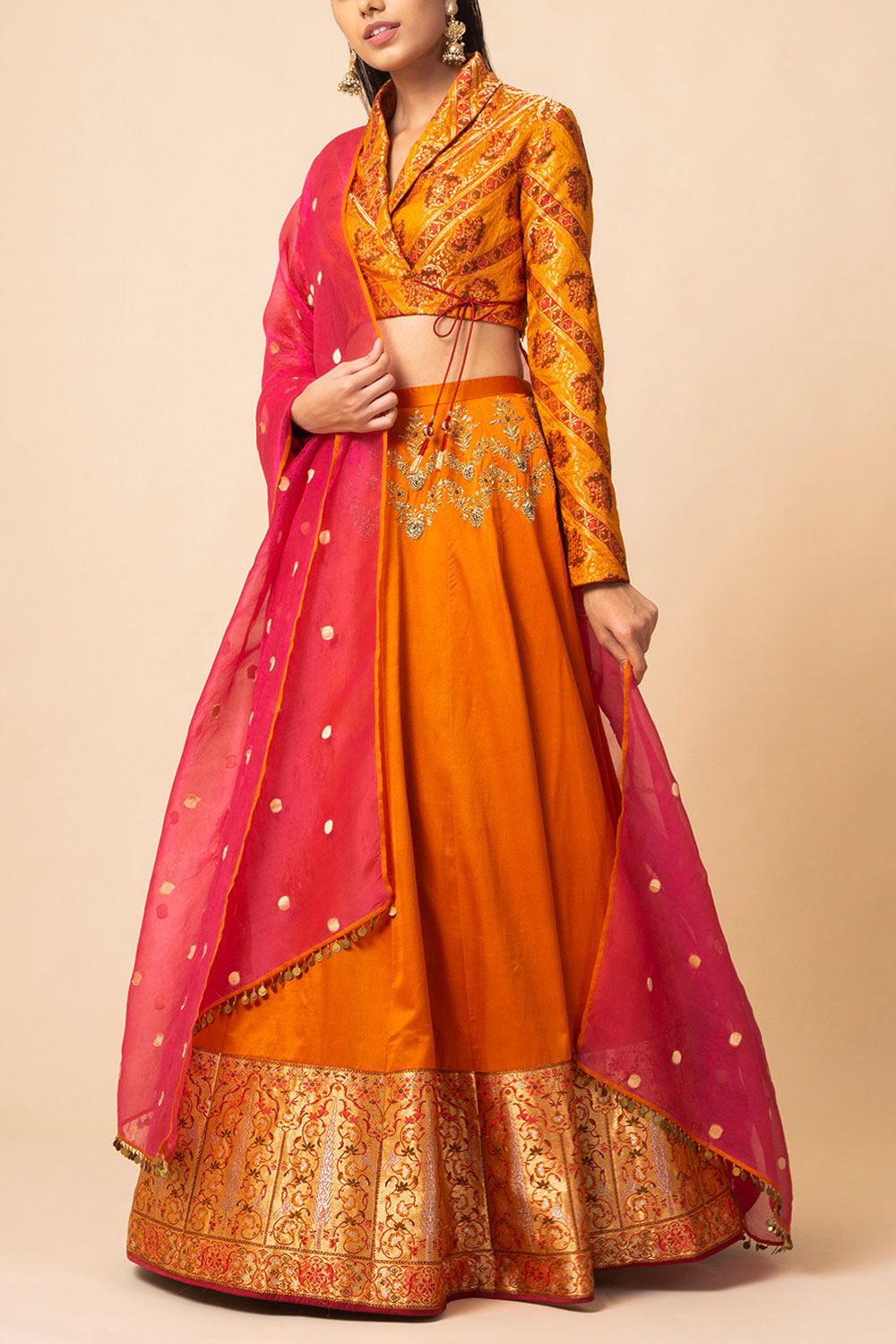 Rust banarasi lehenga set designed by 