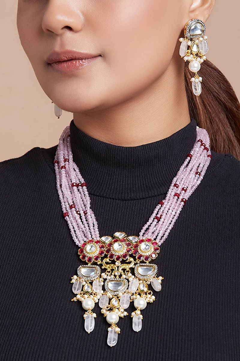 Polki and zirconia crystal necklace set 