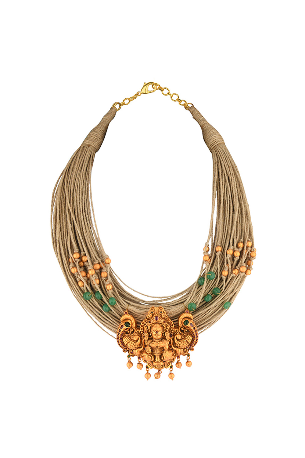 Beige jute temple necklace set designed 
