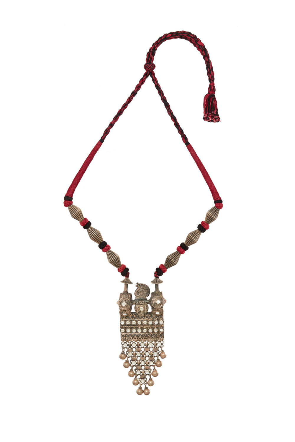 Silver necklace with peacock earrings 