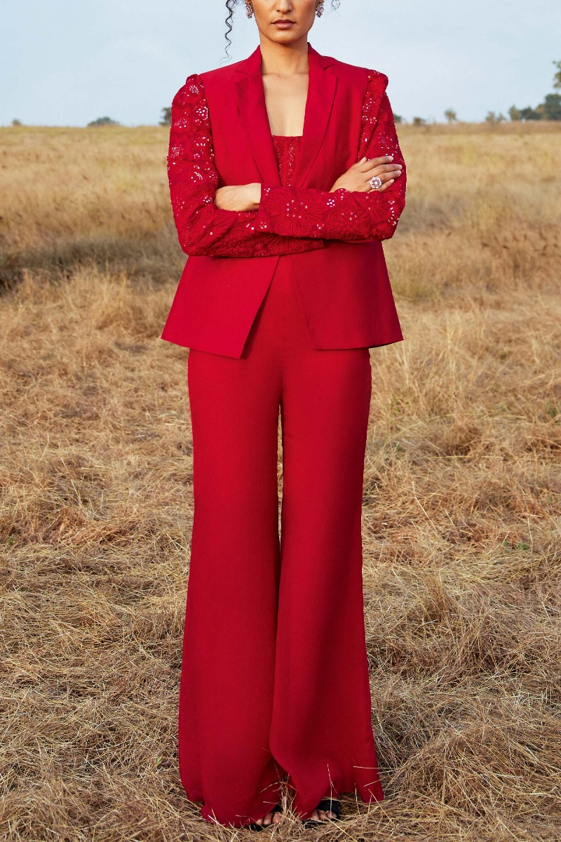 Pink blazer and pants set designed by 