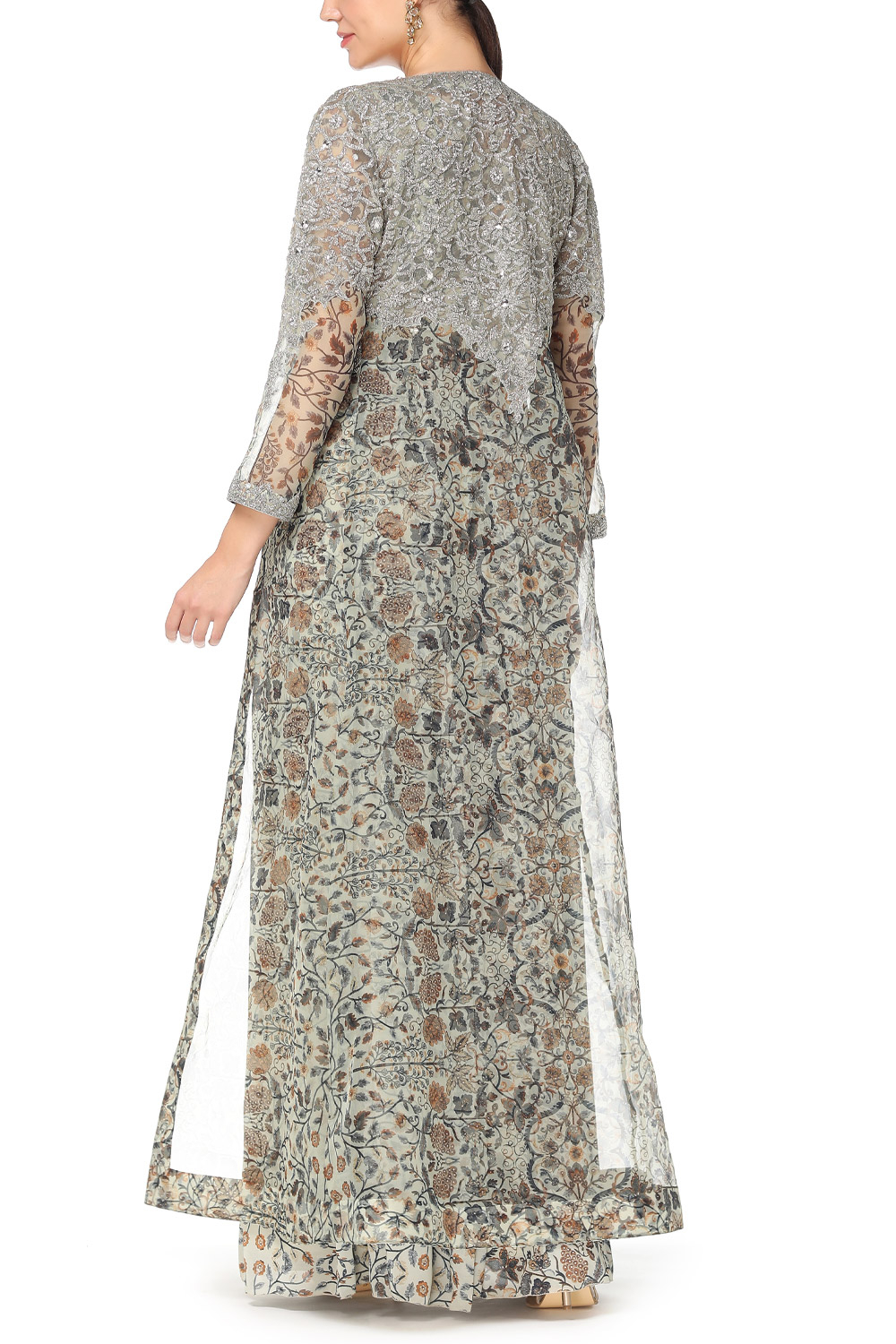 Grey printed gown with jacket designed 
