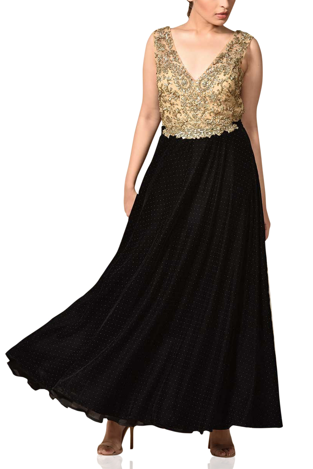 gold gown designed by Ritu Kumar 