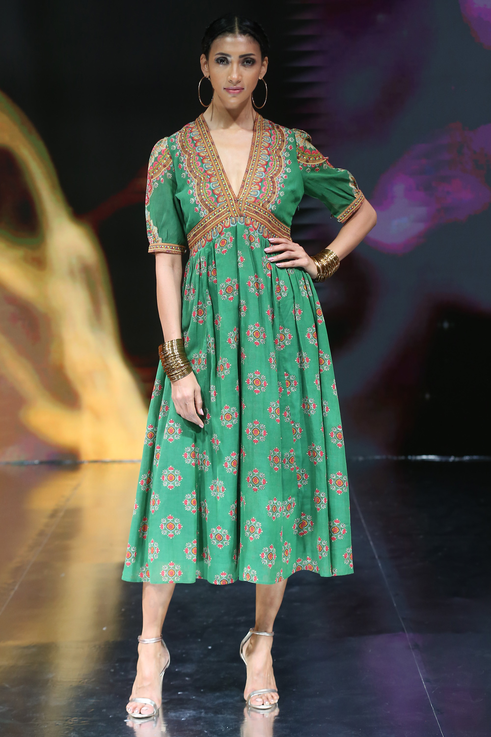 Green floral printed dress designed by ...