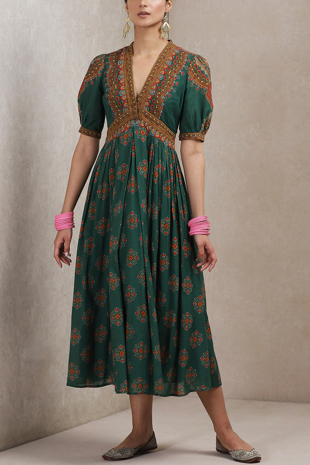 Green floral printed dress designed by ...