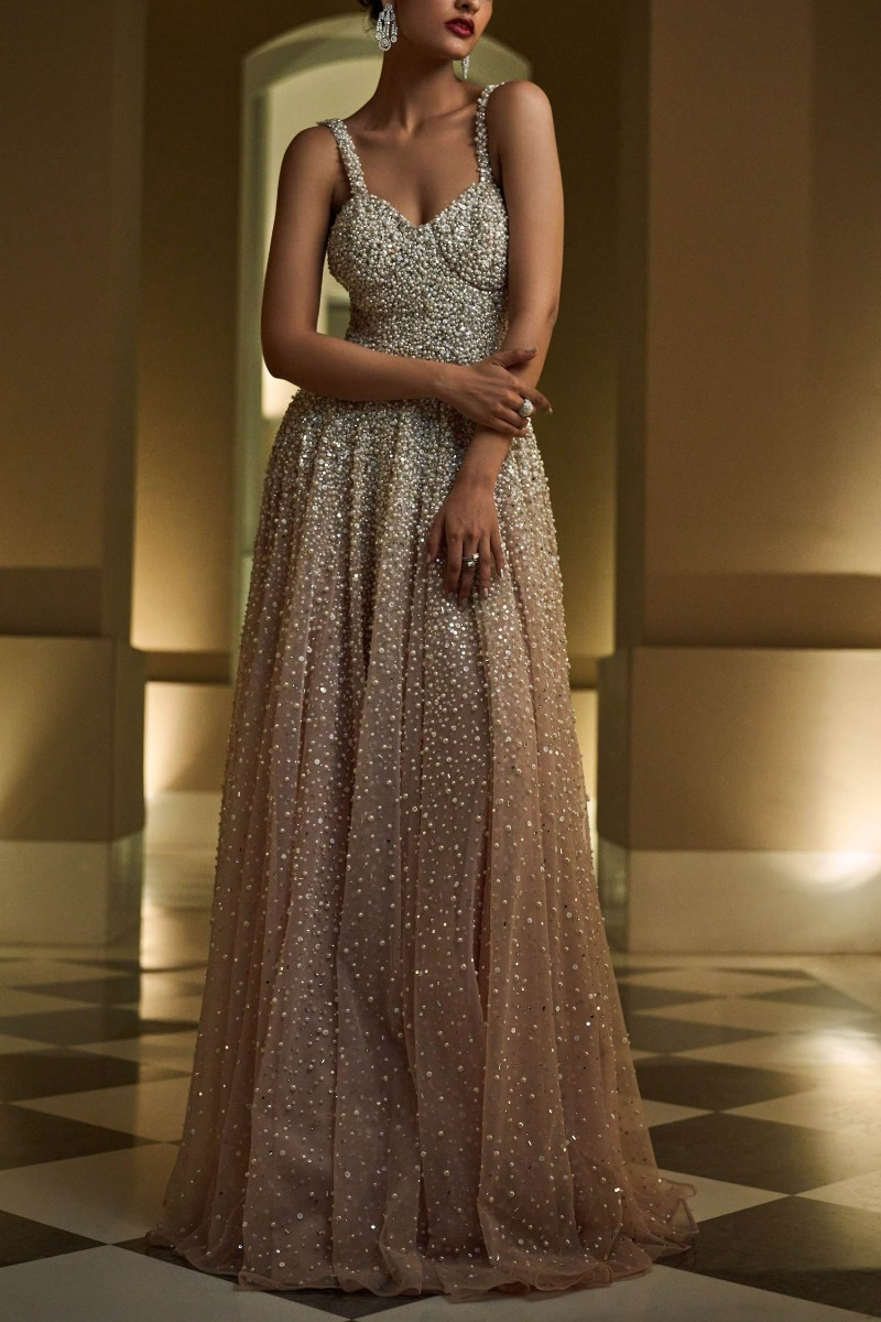 Pearl embellished gown designed by ...